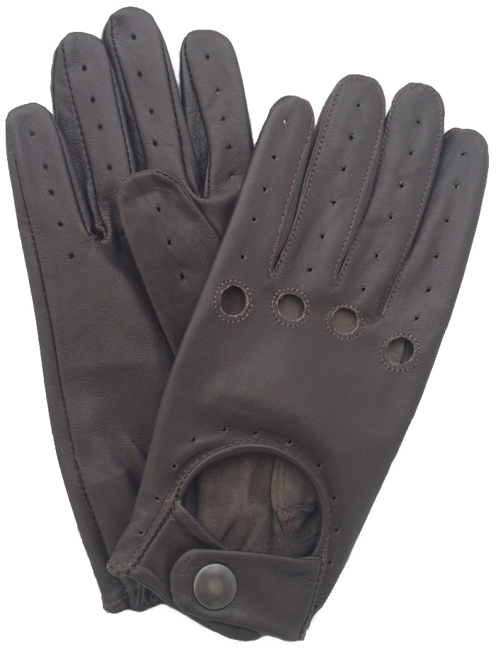 Men's Unlined Leather Driving Glove - Brown